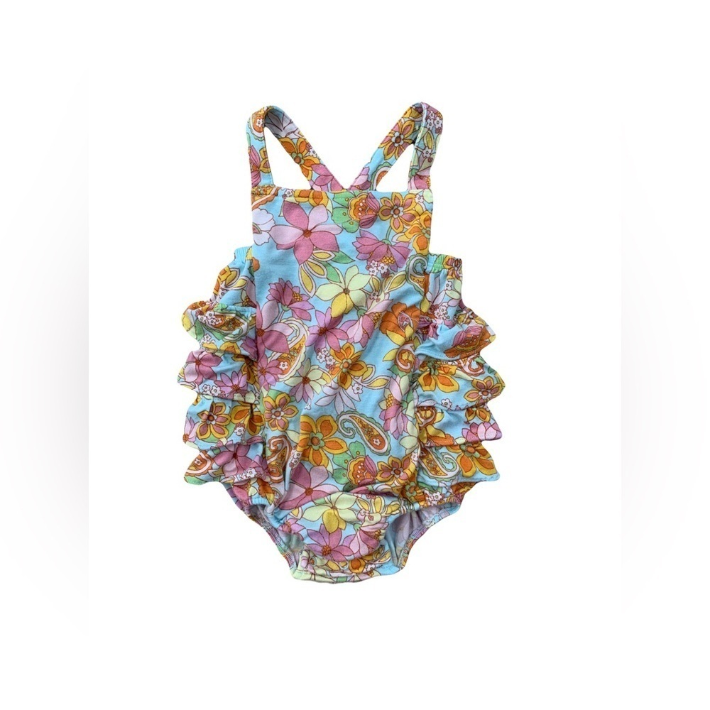 Angel Dear Size 12-18 Months Floral Ruffle Bubble Romper